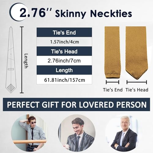 Image of Mantieqingway Pointed Knit Ties for Men Pure Color 2.76'' Skinny Neck Tie Formal Business Knitted Tie for Daily Wedding Party