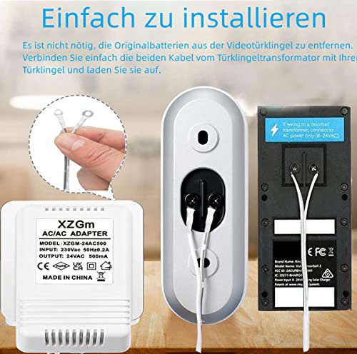 Türklingel-Transformator, 24 V 500 mA Video-Türklingel-Netzteil für Ring Video Doorbell, Ring Video Doorbell Pro und Ring Video Doorbell 2, kompatibel mit Nest Hello Doorbell (8M Verlängerungskabel)