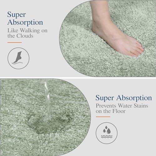 Image of Walensee Large Bathroom Rug (24 x 40, Pale Green) Extra Soft and Absorbent Shaggy Bathroom Mat Machine Washable Microfiber Bath Mat for Bathroom, Non Slip Bath Mat, Luxury Bathroom Floor Mats