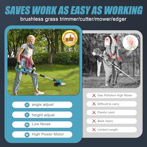 Cordless Weed Wacker, 21V 4.0Ah Electric Weed Eater with 2 Batteries and Charger, 9inch Grass Trimmer Cordless Edge Brush Cutter for Lawn, Yard, Garden by MILBOPAX - Image 2