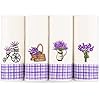 Lavien Home, Dish Towels for Kitchen Lavender Embroidered Absorbent and Soft Turkish Cotton Waffle Weave (Set of 4), Boho Farmhouse Decor with Plaid 16 x 23 inches