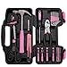 39 Piece All Purpose Basic Household Pink Tool Kit for Women - Small Tool Set with Toolbox Great for Home, Garage, Office and College Dormitory Use