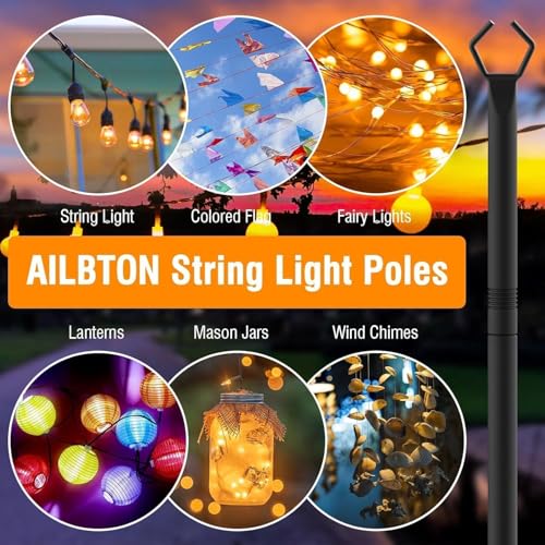 Image of AILBTON 10Ft Exterior Light Poles 10 Pack, Durable Metal String Light Posts for Outdoor Use, Equipped with Fixed Brackets for Yard, Terrace, Backyard and Garden Lighting Decor