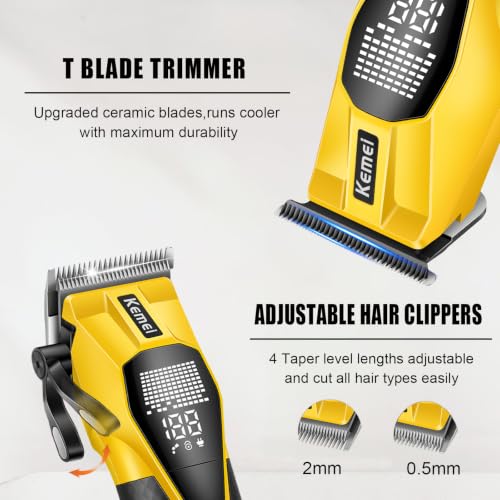 Image of KEMEI 8561 Professional Cordless Hair Clipper and Trimmer Barber Kit | 7300 RPM motors; 160 /250-minute runtimes; dual 2500mAh batteries; LED displays; 6 clipper combs; 5 trimmer guards