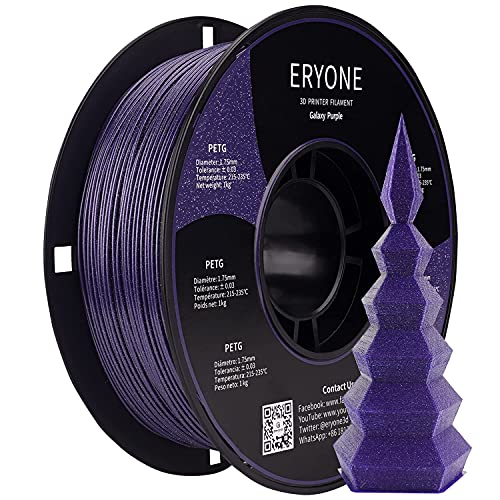 Filamento PETG de ERYONE con Purpurina para Impresora 3D, 1.75 mm, +/-0.03 mm, 1 kg/Carrete, Violeta