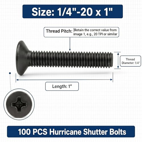 Image of Blulu 100 Pcs 1 /4 inch-20 x 1 Hurricane Shutter Fasteners, 304 Stainless Steel Sidewalk Bolts, Truss Head Machine Screws for Exterior Window Panels and Doors Hardware Black