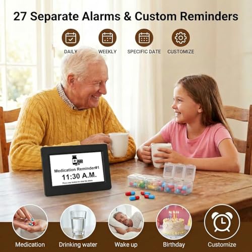 MASSII Dementia Clock with Date Time Voice Announcement, 27 Alarms Custom Reminders, Sleep Trainer, Auto DST, 10 Levels Night Dimmer, Large Talking Digital Calendar Clock for Elderly with 1.5M Adaptor - Image 3