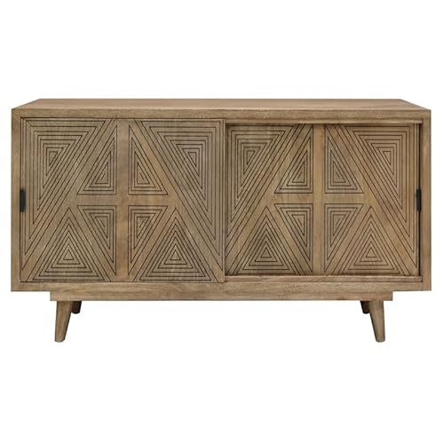Furniture Of America Kanan Art Deco Solid Wood Sliding Door Buffet In Brown #TOP6