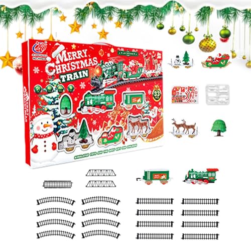 Uoqpty クリスマス電動列車セット, クリスマスツリーの下のおもちゃ飾り, 電気機関車トレインセット 光と音付き, 幼児向け 子供向け 男の子向け 家族向け 休日用