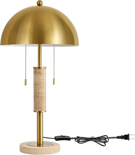 Miniatura 8 de Lámpara de mesa moderna de 24 pulgadas para sala de estar, lámpara de mesita de noche de metal dorado con travertino decorativo de alto grado