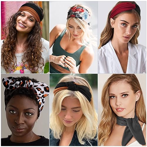 Image of DRESHOW 8 Pack Adjustable Knotted Headbands Non Slip Elastic Yoga Hair Bands Solid Colors Headbands for Women and Girls