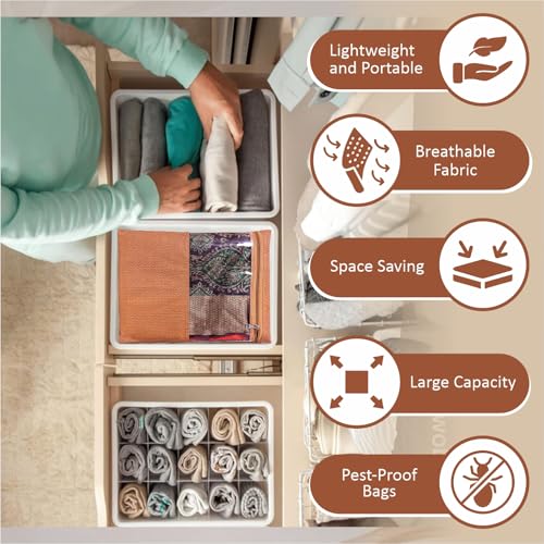 Image of JD FRESH 12 Pcs Non-Woven Saree Covers /Storage Bags with Zip Cover /Wardrobe-Cupboard Organizer /Space Saving Transparent Bag /Saree Organizer for Travelling(12 X 14 Inch /Orange)