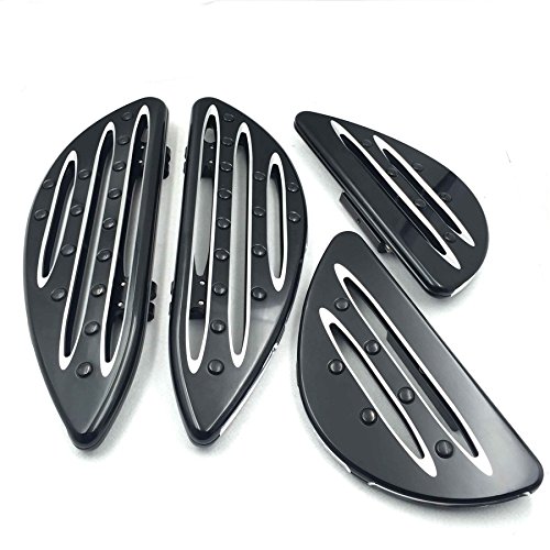 HTT Motorcycle Front Rear Black CNC Deeply Cut Driver Passenger Stretched Floorboards For 1986-2015 Touring/ 1986-2015 Softail FL /1986-2015 Dyna FLD