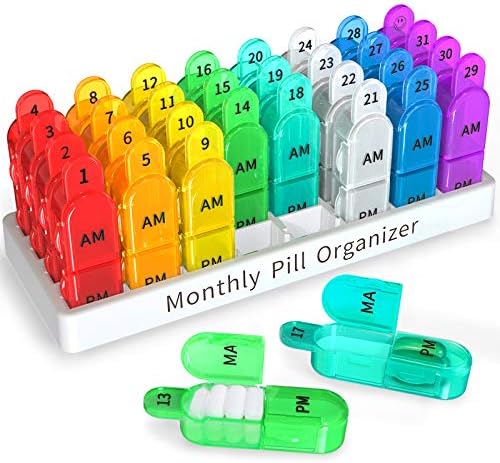 Zoksi Monthly Pill Organizer 2 Times a Day, 30 Day Pill Box Organizer Am Pm, Daily Pill Case with 32 Large Compartments for Each Day, Portable Travel Pill Container for Vitamins and Medicine