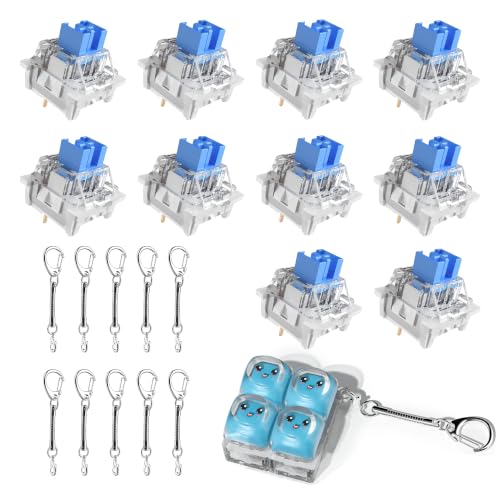 Image of Outemu 150 PCS Blue Clicky Switches,Extra 10 Keychains & 1 Fidget Toy | Responsive /MX Style /Crisp Click Sound /Pre-Lubred /Hot-swap /3 Pin Switches for Mechanical Gaming Keyboard & 3D Printed Fidgets