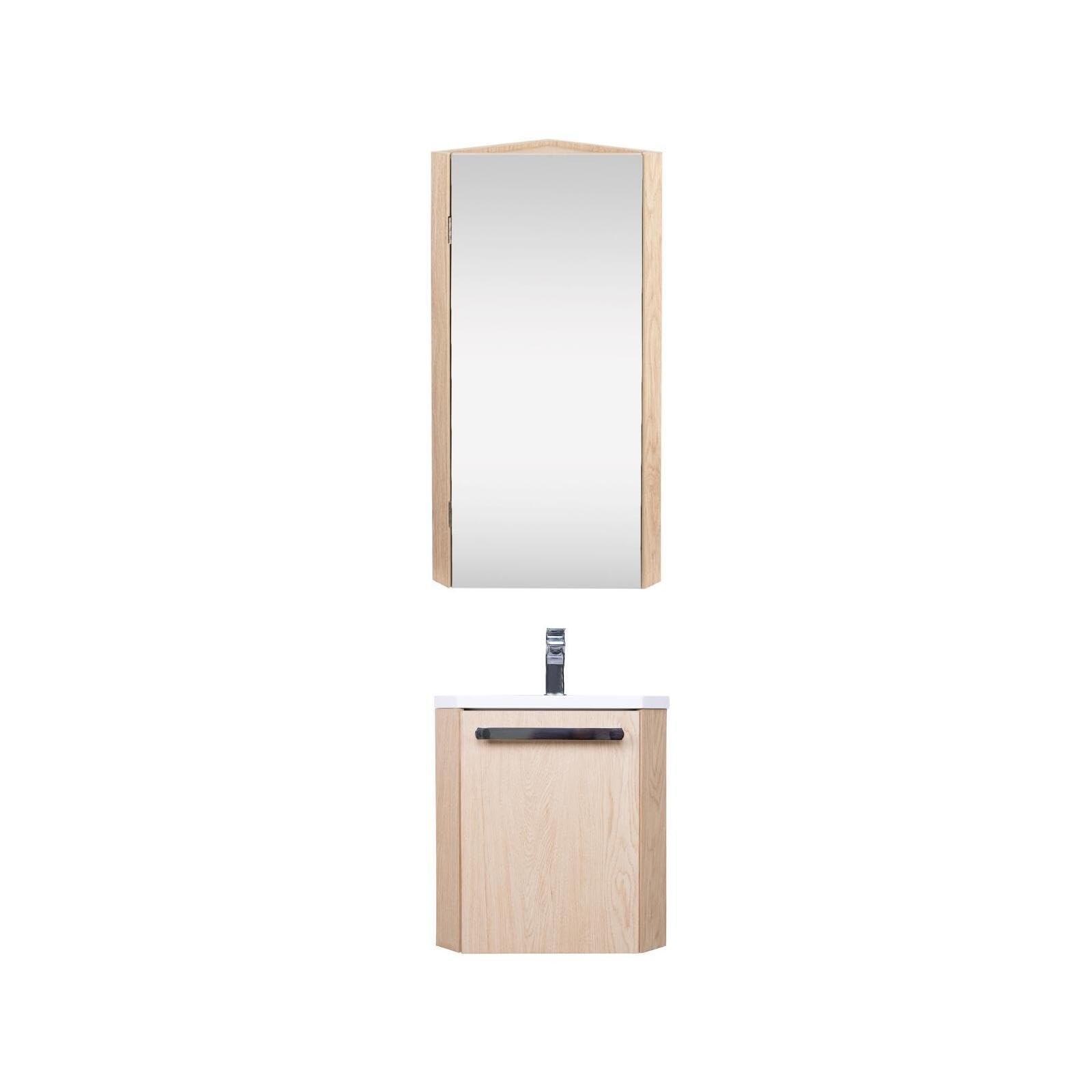 MOB-IN Ensemble Lave-Mains Angle Suspendu avec Robinet et Armoire d'angle décor chêne