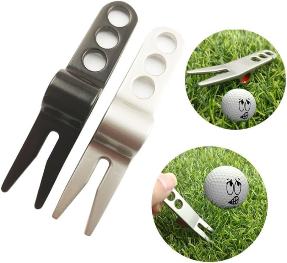 Jizlan 2 Pcs Silver Golf Ball Fork Pivot Divot Repair Tool for Cameron Divot Tools for Scotty Golf Divot Tools