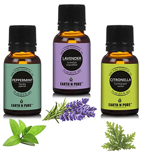 Image of EARTH N PURE Oils (Pack Of 3 (Peppermint, Lavender; Citronella Oils), 15 Ml)