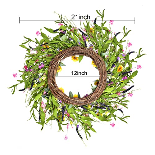 Artificial Daisy Flower Wreath - 21Inch Spring Floral Wreath Fake Flower Wreath Spring/Summer Wreath For Front Door Home Decor #TOP1