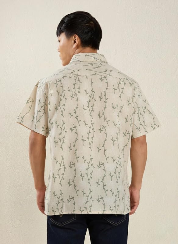 Image of MARK & ALBERT Men's Half Sleeve Linen Slim Fit Shirt