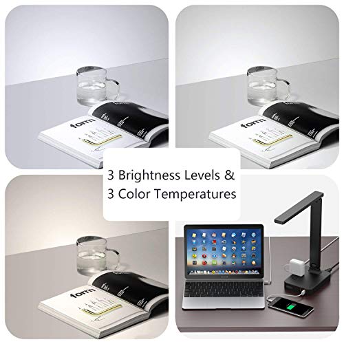 COZOO LED Desk Lamp with 3 USB Charging Ports and 2 AC Outlets,3 Color Temperatures & 3 Brightness Levels, Touch/Memory/Timer Function,10W Eye Protection Foldable Reading Light,Black - Thumbnail 4