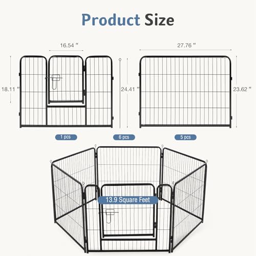 Image of DUMOS Dog Playpen 24 Inch 6 Panels Indoor Outdoor Metal Pet Fence | Foldable Dog Play Pen with Door, Portable Exercise, RV Camping, Puppy Small Dogs