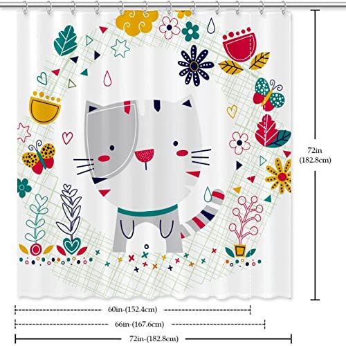 Rideau de douche chat imperméable et sans odeur pour baignoire familiale