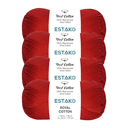Image of Estako Royal Cotton, (4 Skeins Pack) 100% Mercerized Giza Cotton Yarn, Soft, Super Fino for Crochet and Knitting (4 x 1.76 Oz) / (4 x 137 Yrds) (5066)