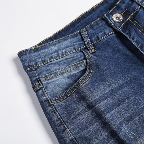 Jeans Pants Trouser Denim Ripped Trendy Slim Fit Mid Waist Elastic Washed Retro Distressed for Men3