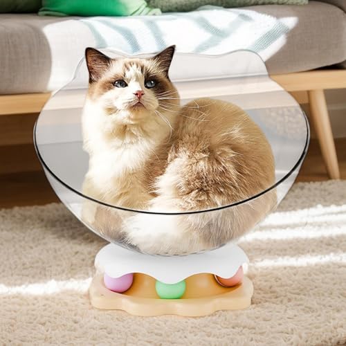 Lit pour chat surélevé avec dôme transparent et jouets interactifs - 5