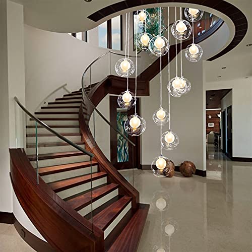 HJYCLFAZU Escalera de Caracol Larga para apartamento dúplex, con 12 Bolas de Cristal y múltiples Luces, lámpara Creativa para Villa, 50 x 250 cm (Color: A, tamaño: luz cálida).