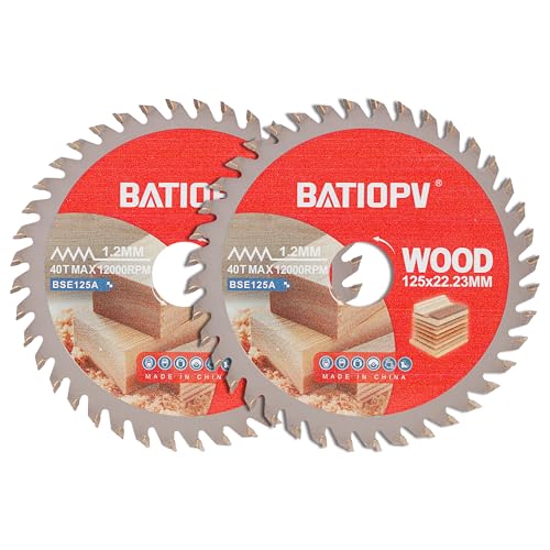 BATIOPV Lot de 2 Disque à Tronçonner Meuleuse 125 x 22,23 mm – Lame de Scie Circulaire 40 Dents en Carbure de Tungstène pour Bois, Contreplaqué,...