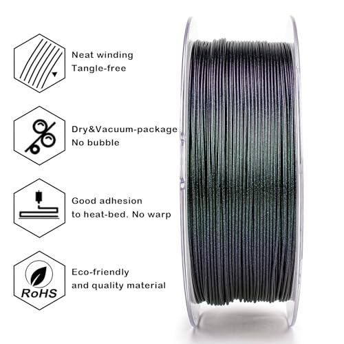 Image of ZIRO Glitter PLA Filament 1.75mm, 3D Printer Filament Super Sparkle PLA, Chameleon Series 3D Printing Material, 2.2lbs Spool, Fit Most FDM Printers, Dimensional Accuracy + /-0.03mm, Fir Green Luster