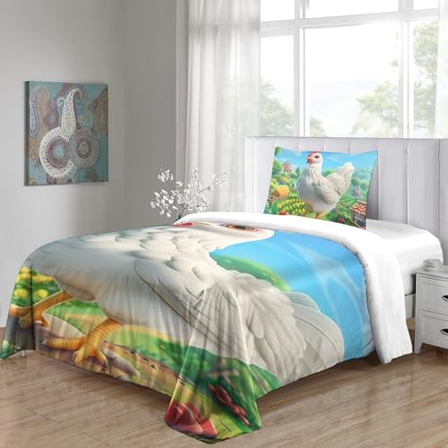Parure de lit 3D Coq microfibre avec housse de couette et taie d'oreiller pour lit simple
