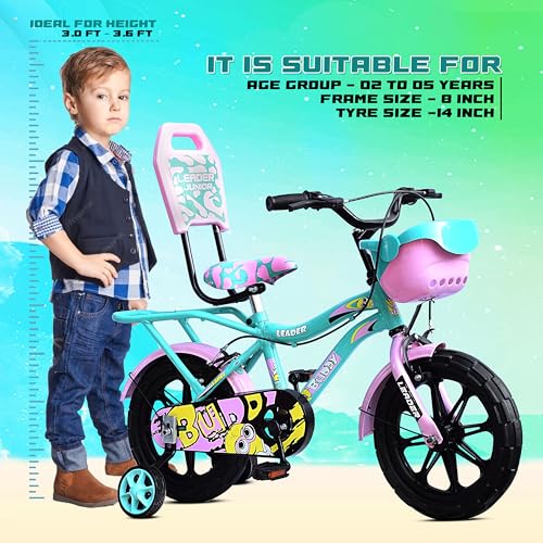 Leader Buddy Kids Cycle 14T with Training Wheels (SEMI-Assembled) for Boys and Girls Ideal for Age Group 2-5 Years | Frame: 8 Inches (14T, Sea Green_Light Pink) - Image 9
