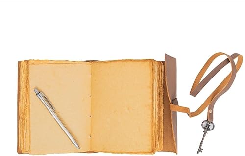 Miniatura 4 de Diario de cuero vintage para hombres y mujeres, 240 páginas de papel de borde de cubierta hecho a mano con llave antigua, diario de grimorio, diario