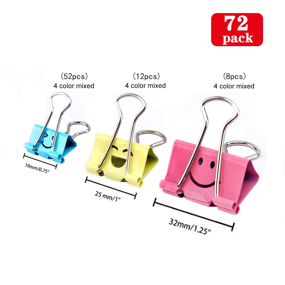 Confezione da 72: clip per rilegatura, graffette Limque, morsetti di carta con faccina sorridente, 72 clip di dimensioni assortite, per ufficio, insegnanti e cucina.