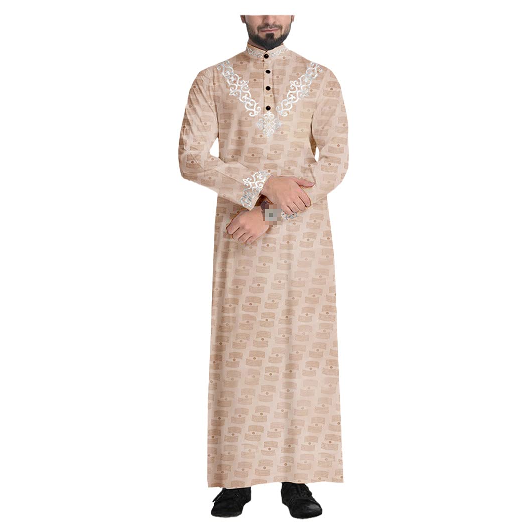 RFXZSAQD Jacquard Mens Jubba Thobe, Muslim Robe, Long Sleeve Saudi Arab Thobe Jubba, Men Kaftan Middle East Islamic Clothing