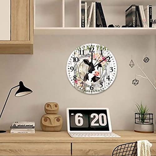 Wooden-Clocks-Fresh-Floral-Wreath-Abstract-Animal-Table-Clock-Quartz-Analog-Quiet-Shabby-Chic-Farmhouse-Primitives-Cow-French-Style-Round-Clock-for-Farmhouse-Living-Room-Bedroom-Kitchen-Home-12-Inch Wooden Clocks Fresh Floral Wreath Abstract Animal Table Clock Quartz Analog Quiet Shabby Chic Farmhouse Primitives Cow French Style Round Clock for Farmhouse Living Room Bedroom Kitchen Home 12 Inch