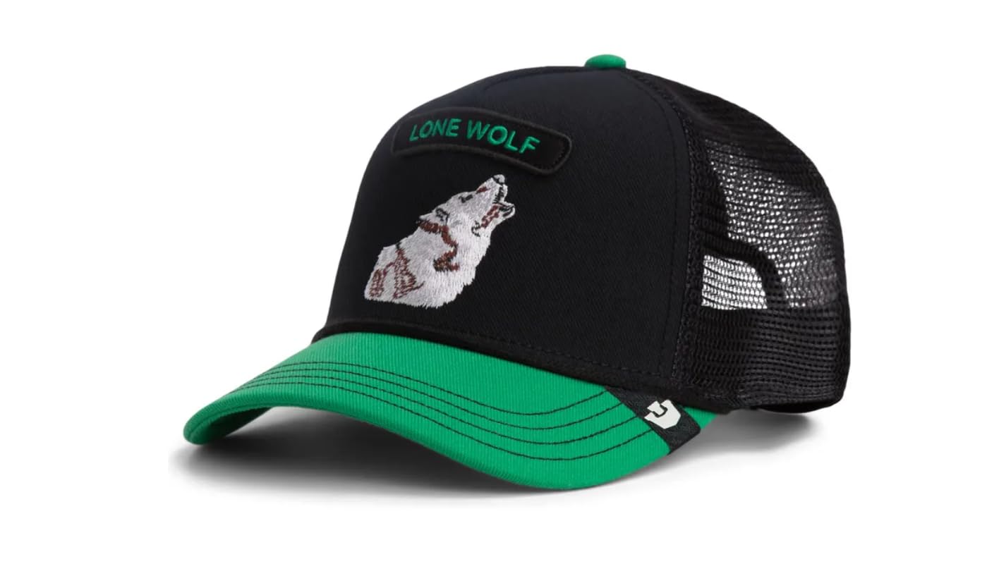 Goorin Bros. Gorra Trucker Lone Wolf The Farm, Verde con Lobo Bordado, Estilo Pop Rocker