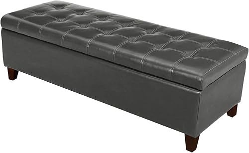 Joveco Banco otomano de almacenamiento de 51 pulgadas, reposapiés otomano de almacenamiento copetudo, reposapiés de cuero regenerado para sala de