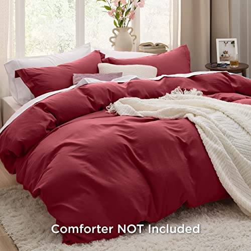 Image of Bedsure Red Duvet Cover King Size - 3 Pieces Prewashed Cotton-Like Polyester Extra Soft Bedding Set, Includes 1 Duvet Cover 104x90 Inches with Zipper Closure & 2 Pillow Shams, Comforter Not Included