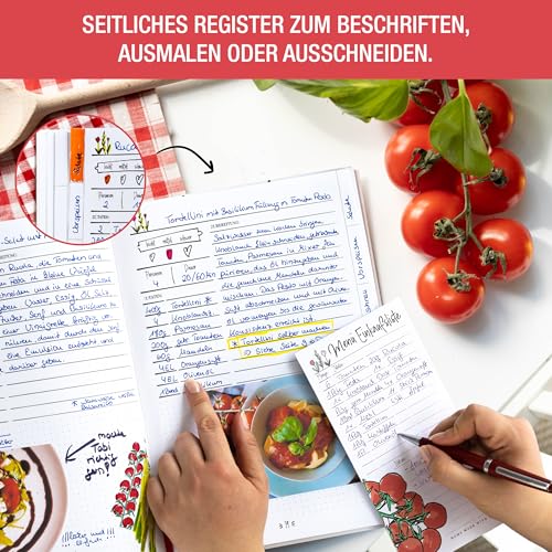 TOBJA Rezeptbuch zum selberschreiben Otterliebe DIN A5 – 87 Lieblingsrezepte – mit Saisonkalender, Register, Buchklappen & Leseband – Ausfüllbuch für eigene Familienrezepte