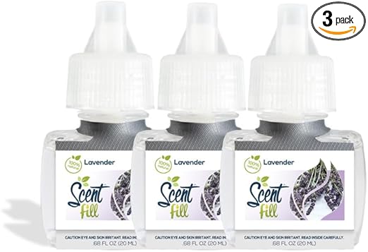 Scent Fill 100% Natural Lavender Plug in Air Freshener, Scented Oil Refills, 3 Refills