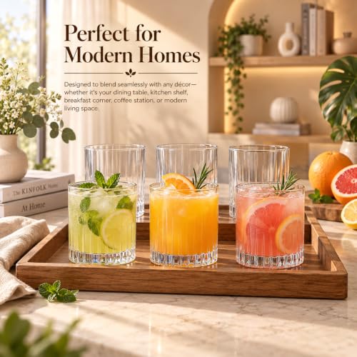 Image of WRINGO 280ml Italian Premium Juice Glasses and Transparent Water Glass Medium Size Tumbler Glasses for Drinking Water and Cocktails, Diamond Design Glass Water Set of 6 (Elegant, Set of 6)