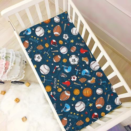 Image of Baby Crib Sheet Sport Crib Mattress for Boys and Girls Playard Sheet Soft Breathable Fitted Baby Mattress Cover 52x28in