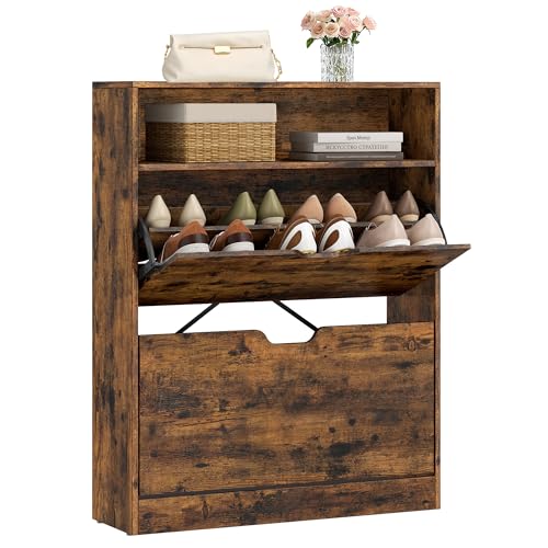 VASAGLE Schuhschrank 2 Klappen, Schuhkipper, Schuhregal...