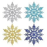 decoracion navideña azul y rojo BRILLANDO CON LUZ: Cubierto con polvo de brillo en la superficie del copo de nieve, decora y embellece cualquier ocasión para la atmósfera (Nota: la caída de brillos es un fenómeno normal)