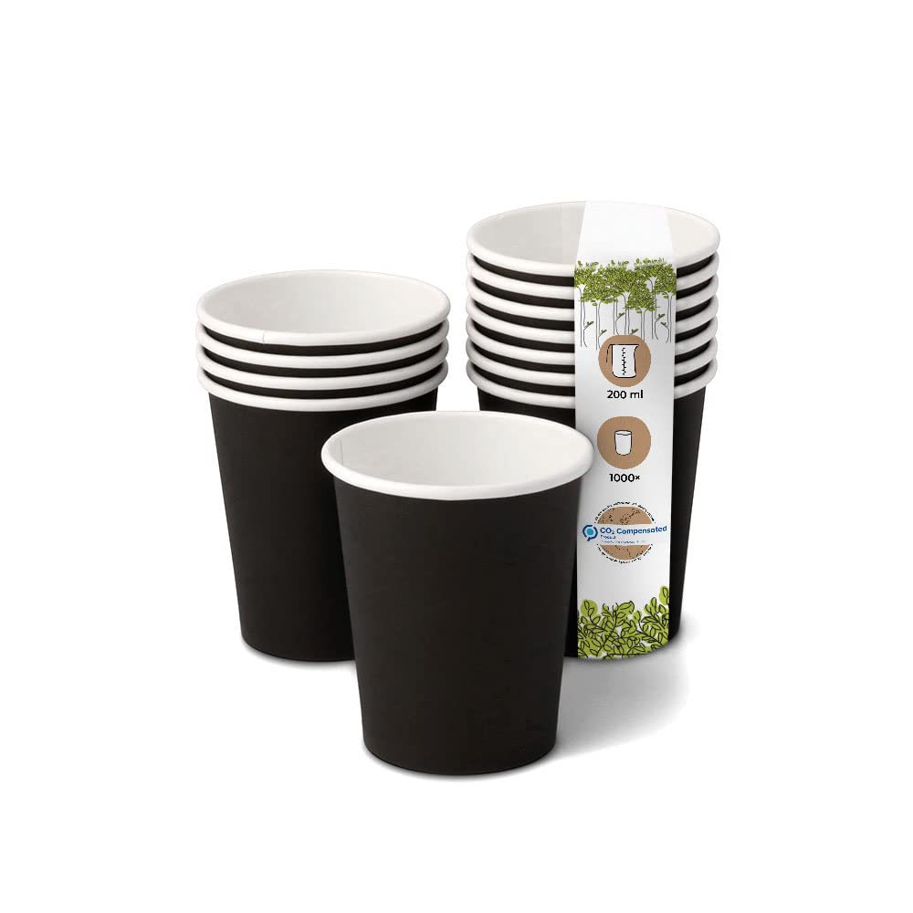 BIOZOYG 1000x vasos desechables 200 ml / 8 oz, Ø 80 mm negro - vasos cafe sin plástico y con materiales sostenibles - vasos cafe desechables