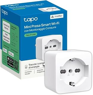 TP-Link Tapo P125M Matter, Italian Smart Socket, Energy Monitoring, WiFi Smart Plug, Compatible with Alexa and Google, Voice and Remote Control, Preselection Time